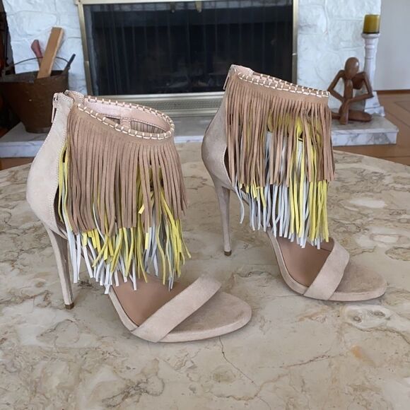 Aldo Leather Fringe Stiletto Bootie Sandals - Picture 3 of 11